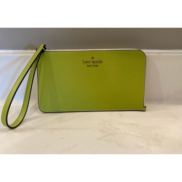 Kate Spade New York Lucy Zip Close Wristlet Wallet Clutch Cream & Green NWOT - Picture 5 of 11